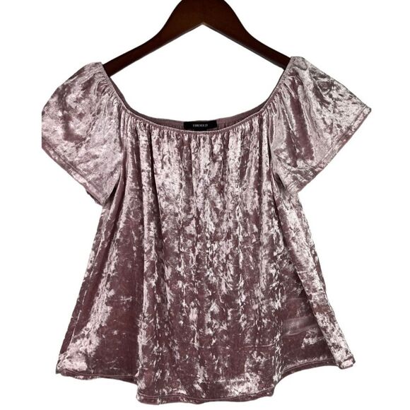 Forever 21 Pink Velvet On/Off the Shoulder Women's Blouse Size Small - Picture 1 of 7